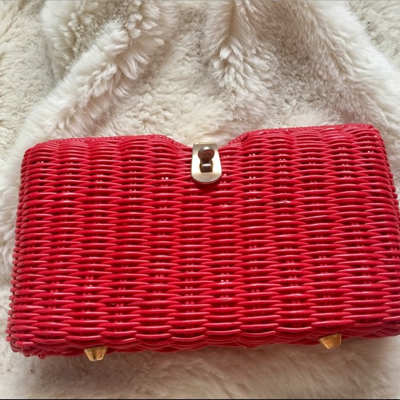 Vintage Handbags - 1960s Vintage Red Wicker Clutch